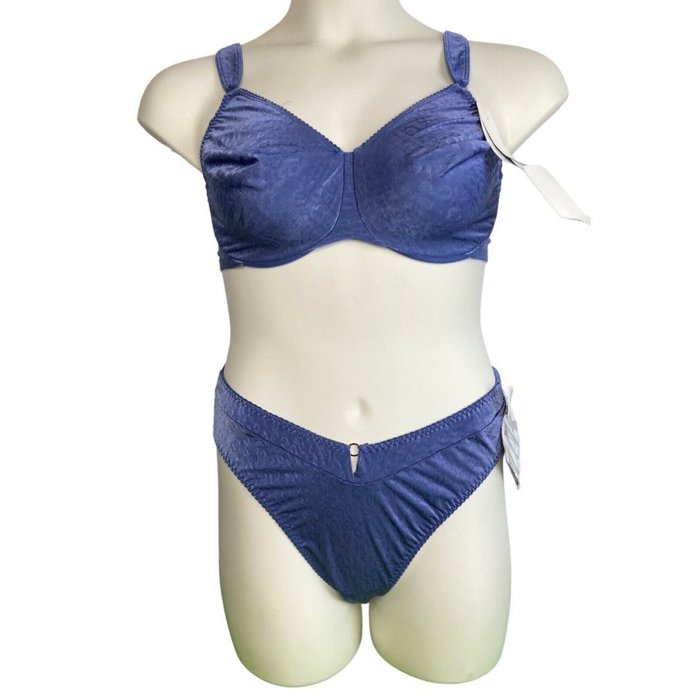 *NWT Vintage Olga 38DD Bra-XL Hi-Kini Panty Set Periwinkle Print 35009 20109 NOS